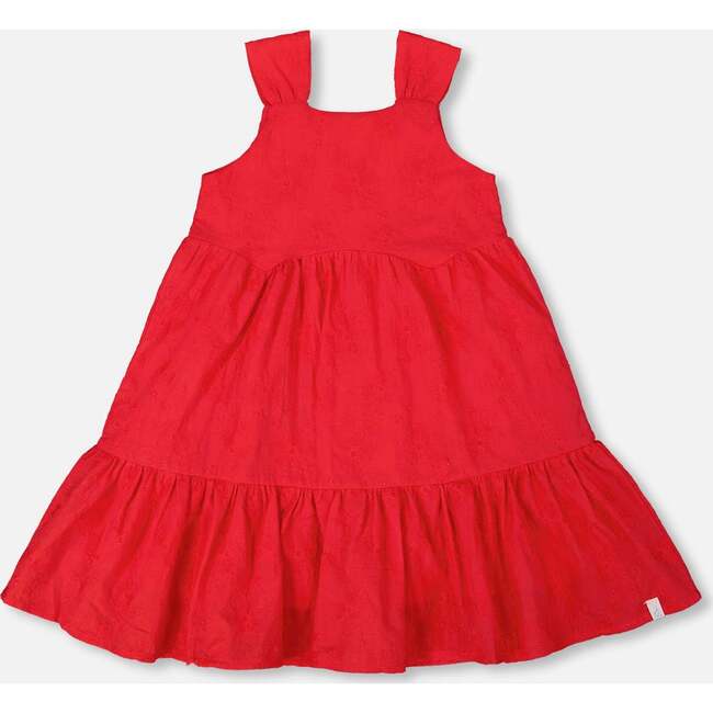 Multi-Tiered Eyelet Dress, Red