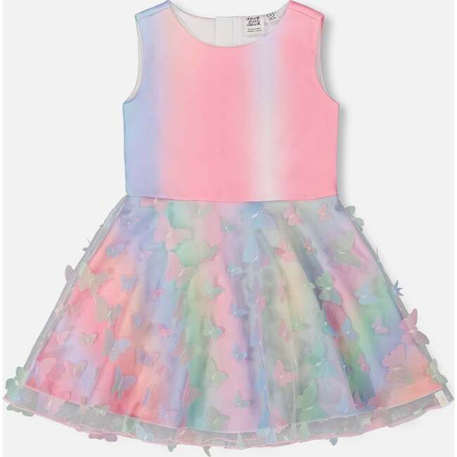 Milano Dress With Mesh Skirt, Multicolored With Butterflies