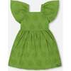 Frill Sleeve Dress With Embroidery, Green - Dresses - 1 - thumbnail