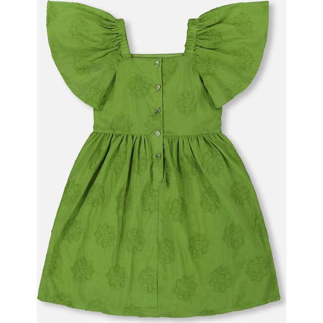 Frill Sleeve Dress With Embroidery, Green - Dresses - 3