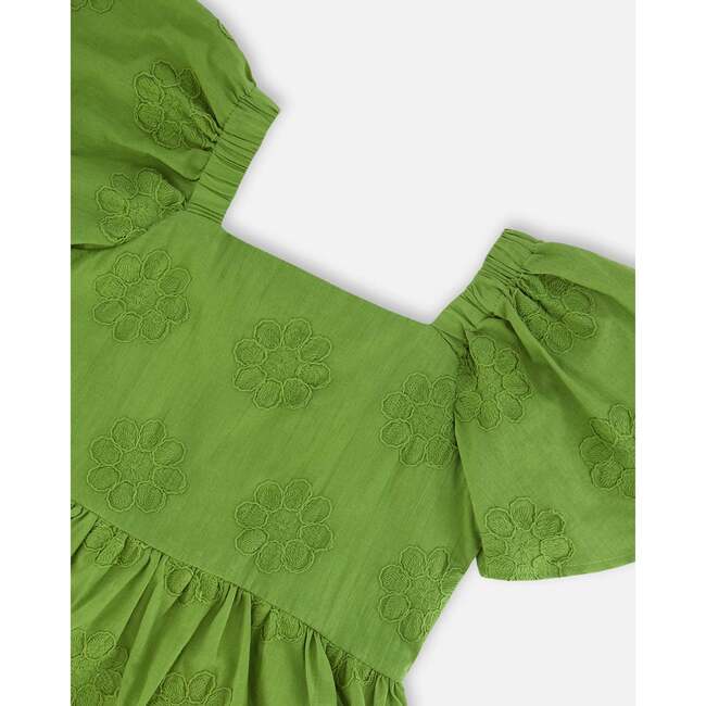 Frill Sleeve Dress With Embroidery, Green - Dresses - 4