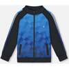 Full Zip Athletic Cardigan, Blue And Black - Cardigans - 1 - thumbnail