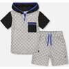 Hooded Terry Top And Shorts Set, Gray And Black - Mixed Apparel Set - 1 - thumbnail