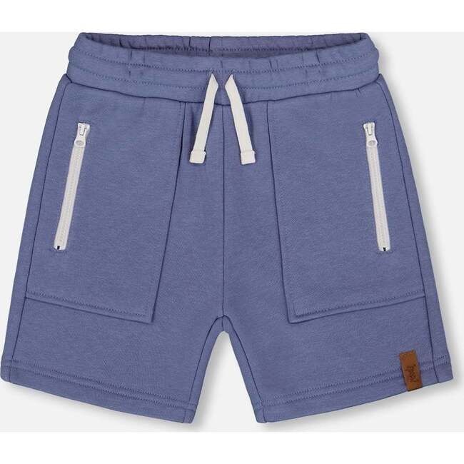 French Terry Zip Pocket Shorts, Pale Mauve Blue