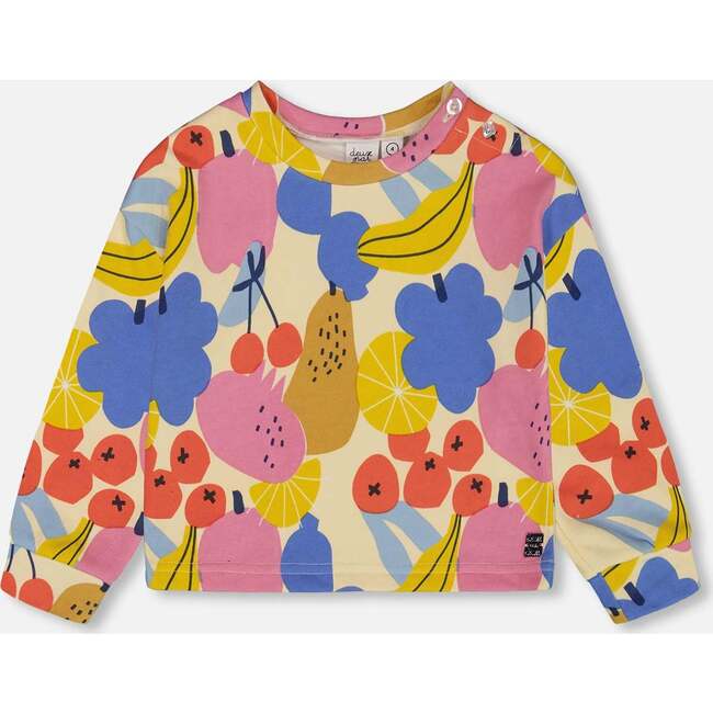 French Terry Sweatshirt, Fruits On Yellow Background