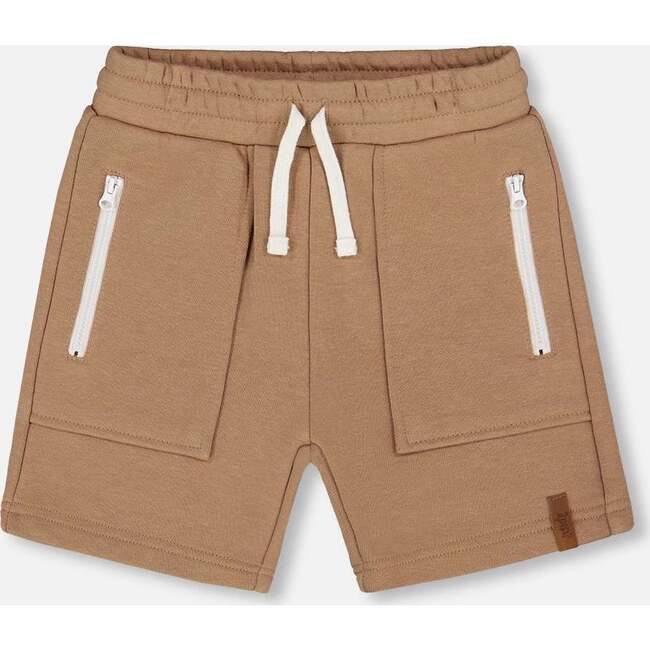 French Terry Zip Pocket Shorts, Beige