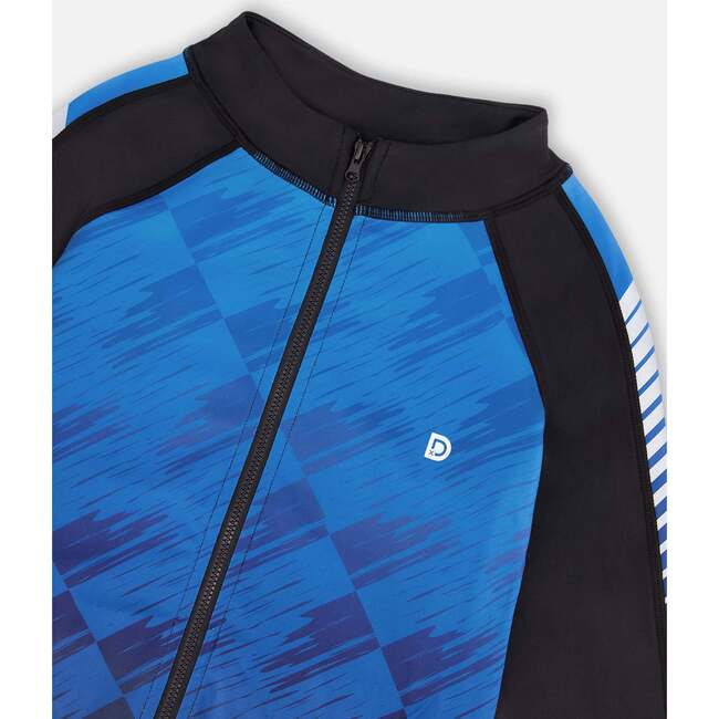Full Zip Athletic Cardigan, Blue And Black - Cardigans - 4