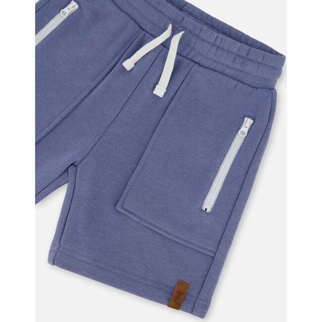 French Terry Zip Pocket Shorts, Pale Mauve Blue - Shorts - 5