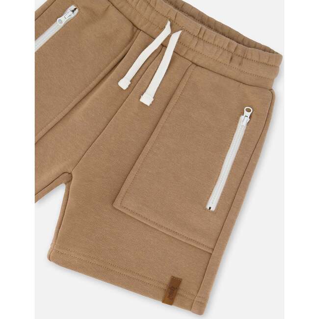 French Terry Zip Pocket Shorts, Beige - Shorts - 4