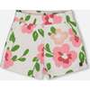 French Terry Short, Pink Flowers On White Background - Shorts - 1 - thumbnail