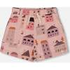 French Terry Short, Pink And Coral Houses - Shorts - 1 - thumbnail