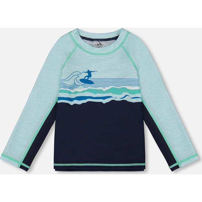 Long Sleeve Rashguard, Navy Blue And Turquoise