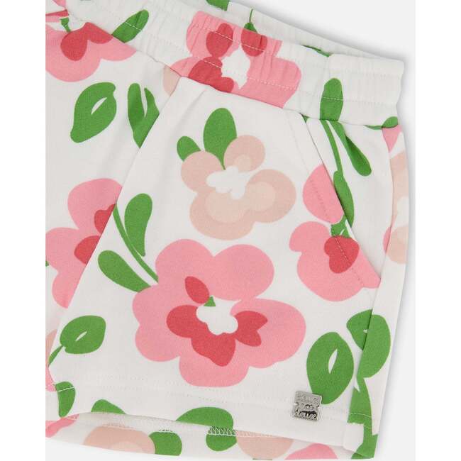 French Terry Short, Pink Flowers On White Background - Shorts - 5