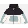 French Terry Color Block Full Zip Hoodie Cardigan Sweatshirt, Black, Teal And Shimmer - Sweatshirts - 1 - thumbnail