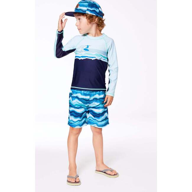 Long Sleeve Rashguard, Navy Blue And Turquoise - Rash Guards - 3