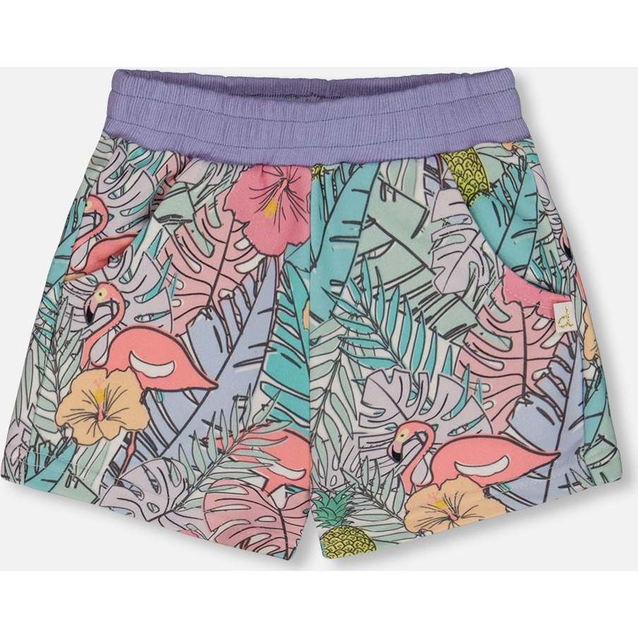 French Terry Short, Lilac Tropical And Pink Flamingos - Shorts - 1