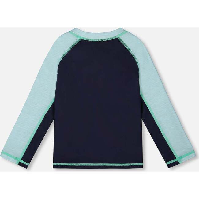 Long Sleeve Rashguard, Navy Blue And Turquoise - Rash Guards - 4