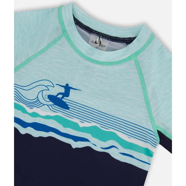 Long Sleeve Rashguard, Navy Blue And Turquoise - Rash Guards - 5