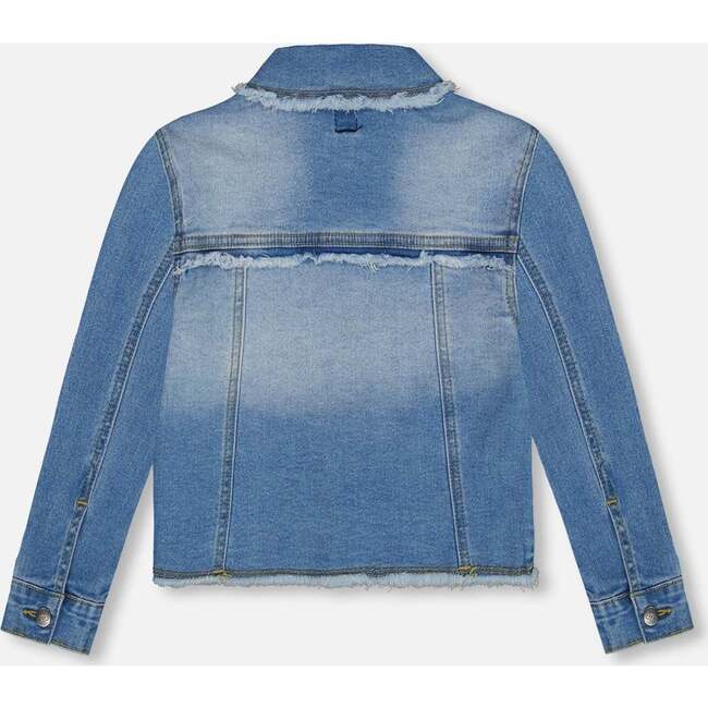 Frayed Denim Jacket With Embroidery, Jeans Blue - Jackets - 5