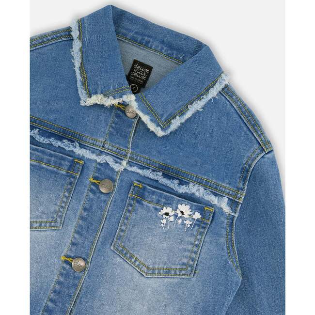 Frayed Denim Jacket With Embroidery, Jeans Blue - Jackets - 6