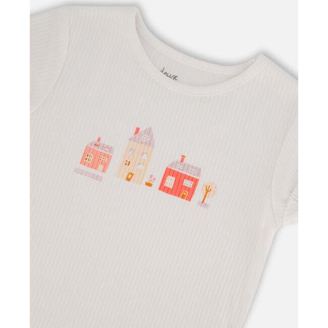 Flat Back Rib Top, White And Pink House - T-Shirts - 4