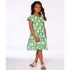 Dress With Flounce Sleeves, Green With White And Pink Bird - Dresses - 4