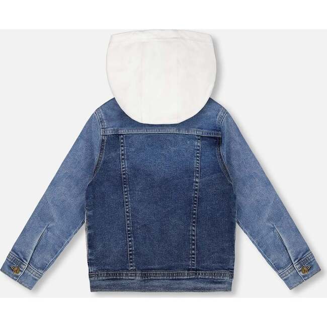 Denim Jacket With French Terry Hood, White And Denim Blue - Jackets - 4