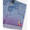 Cuffed Denim Shorts With Embroidery, Floral Jeans Blue - Shorts - 6