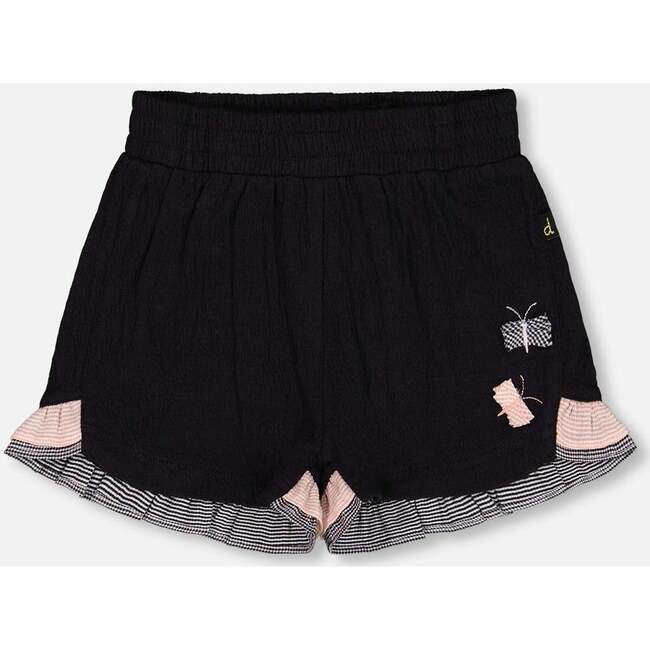 Crinkle Short With Frills, Black And Butterflies