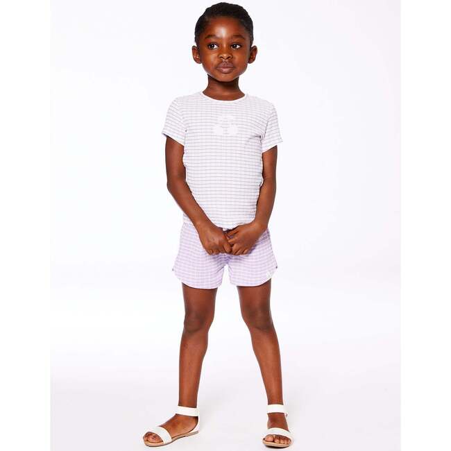 Crinkle Top, White Checkered Lilac - T-Shirts - 2