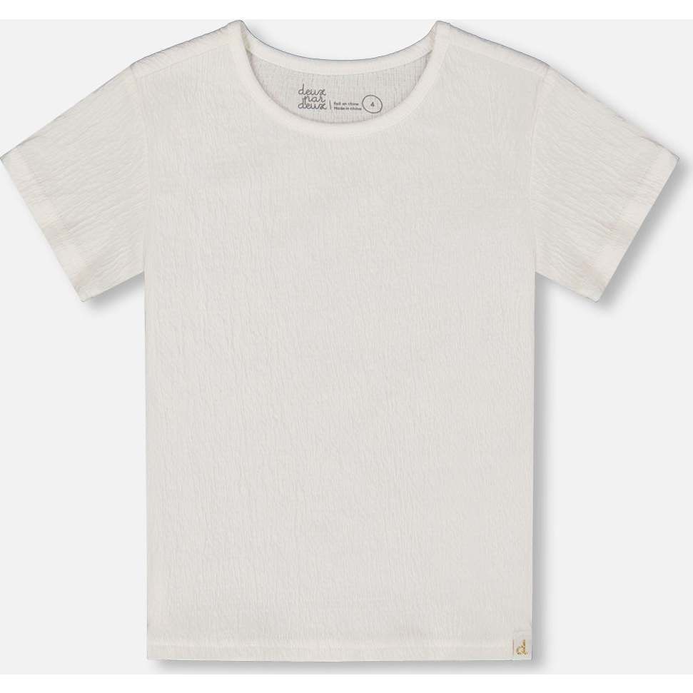 Crinkle Short Sleeve Top, White - T-Shirts - 1