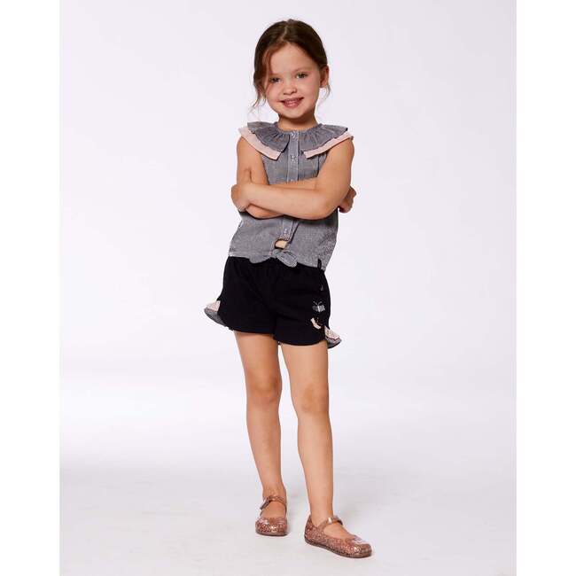 Crinkle Short With Frills, Black And Butterflies - Shorts - 3