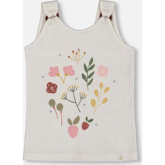 Crinkle Jersey Tank Top, Pink Flowers On Cream Background