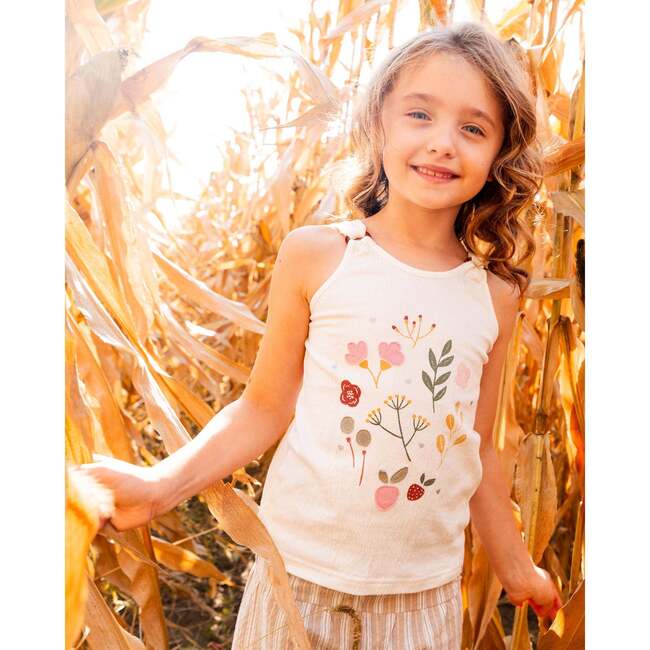 Crinkle Jersey Tank Top, Pink Flowers On Cream Background - T-Shirts - 2