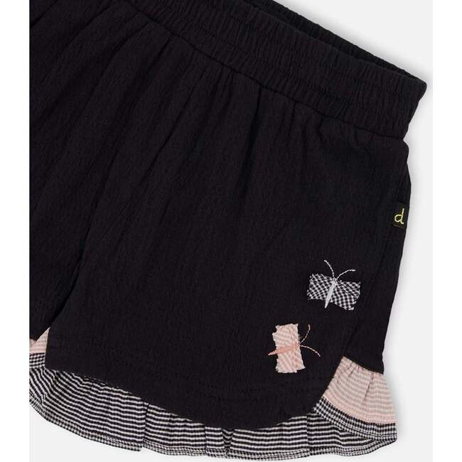 Crinkle Short With Frills, Black And Butterflies - Shorts - 5