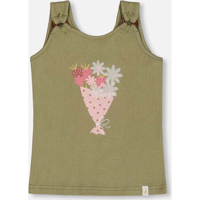 Crinkle Jersey Tank Top, Floral Olive Green