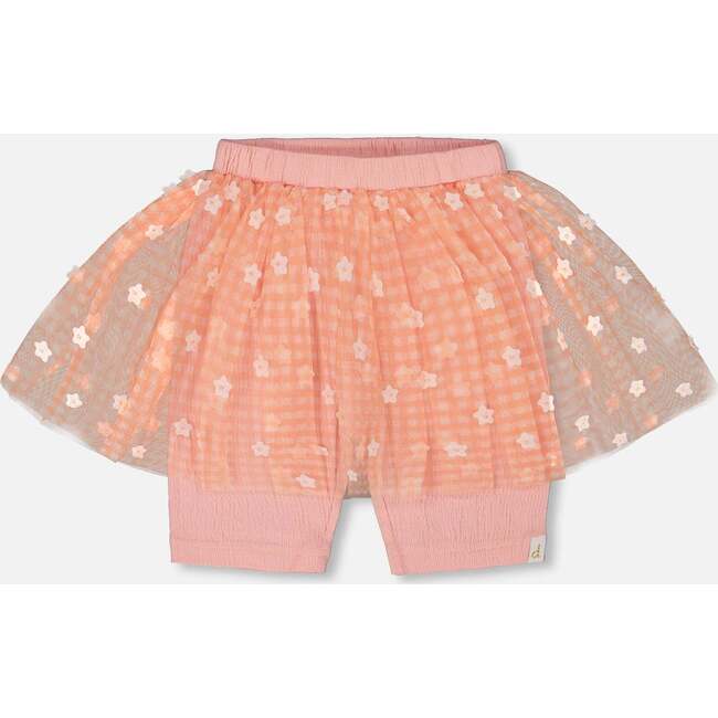 Crinkle Biker Short With Mesh Skirt, Light Old Pink