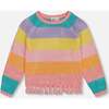 Cotton Sweater With Fringe, Multicolored Stripes - Sweaters - 1 - thumbnail