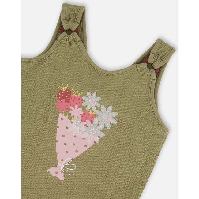 Crinkle Jersey Tank Top, Floral Olive Green - T-Shirts - 4