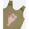 Crinkle Jersey Tank Top, Floral Olive Green - T-Shirts - 4