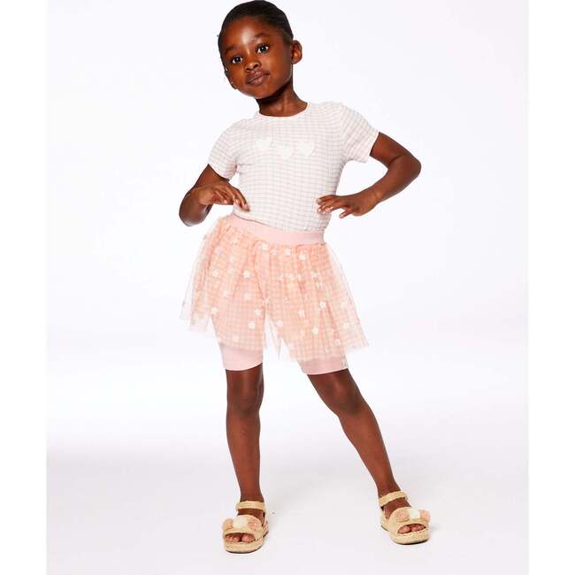 Crinkle Biker Short With Mesh Skirt, Light Old Pink - Leggings - 2