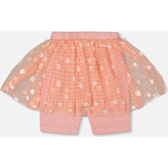 Crinkle Biker Short With Mesh Skirt, Light Old Pink - Leggings - 3