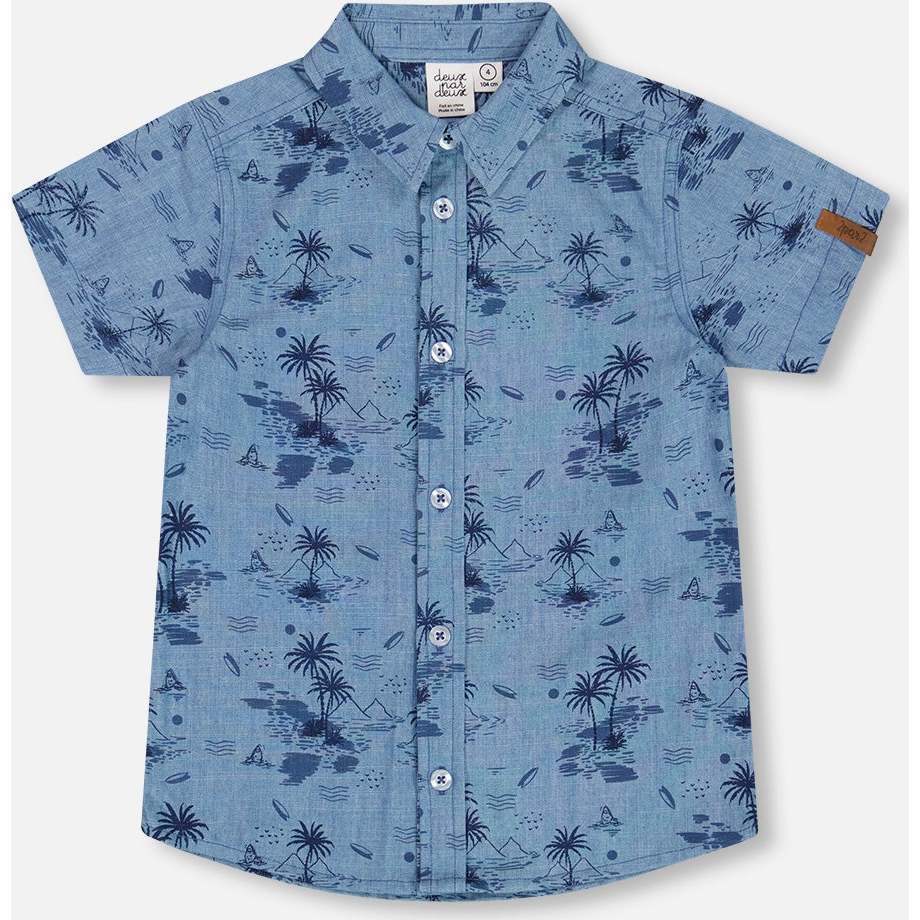 Chambray Short Sleeve Shirt, Pale Blue And Navy - T-Shirts - 1