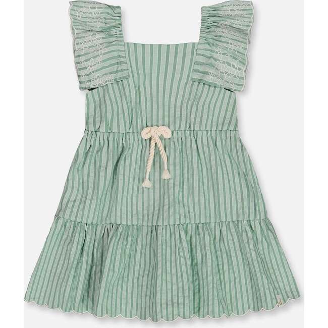 Chambray Dress With Embroidery, Mint Green Striped