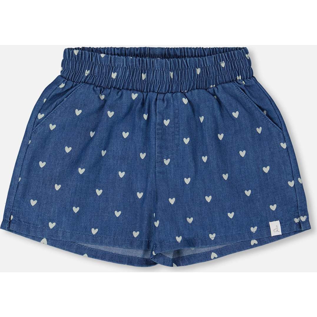 Chambray Short, Navy Blue And White Hearts - Shorts - 1