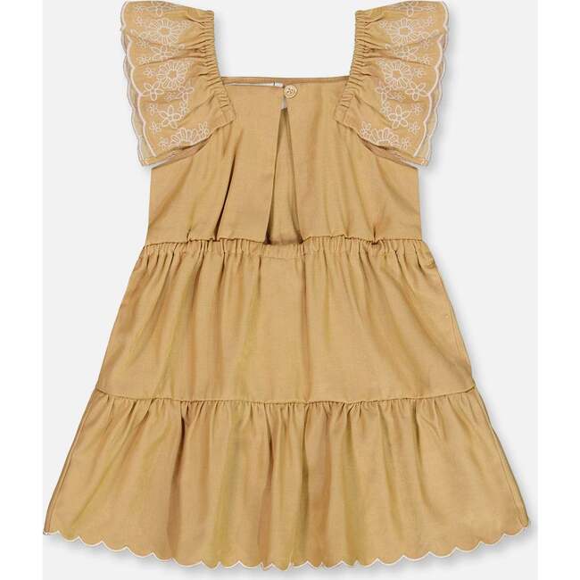 Chambray Dress With Embroidery, Golden Beige - Dresses - 3