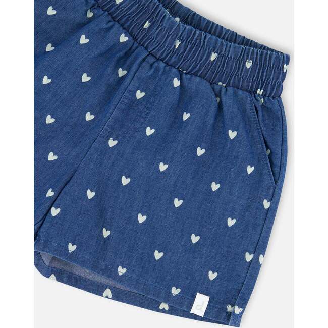 Chambray Short, Navy Blue And White Hearts - Shorts - 4