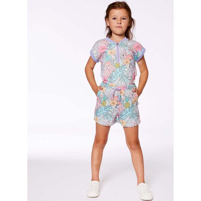 French Terry Romper, Lilac Tropical And Pink Flamingos - Rompers - 2