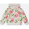 French Terry Hoodie Cardigan, Pink Flowers On White Background - Sweatshirts - 1 - thumbnail