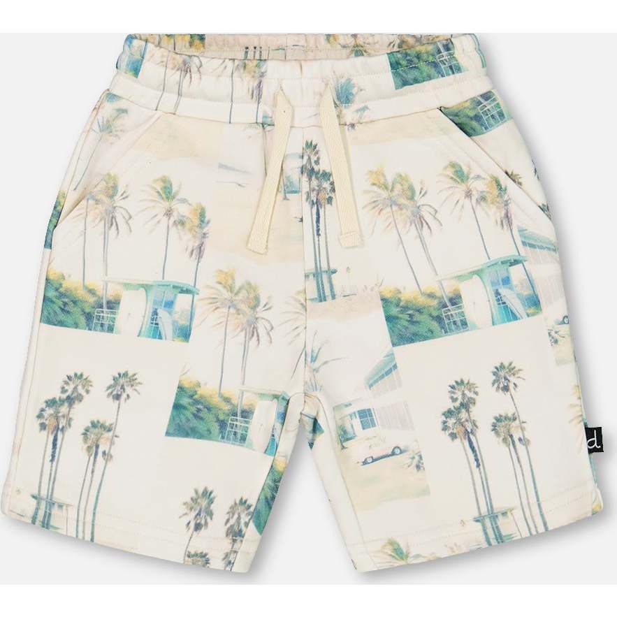 French Terry Short, Beige Palm Tree And Teal - Shorts - 1